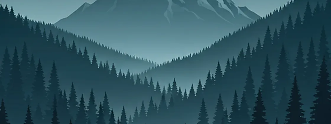 Mountain silhouette with mist and pine trees in deep blue tones near Telluride Colorado